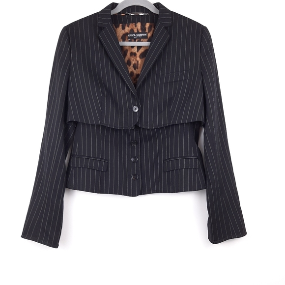 Dolce & Gabbana Pinstriped Wool Vest and Blazer Set Cheetah Lining Size 46 - Picture 1 of 16